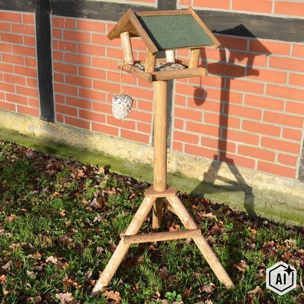 Holz Vogelhaus auf Standfuß mit Futterschale und Dach