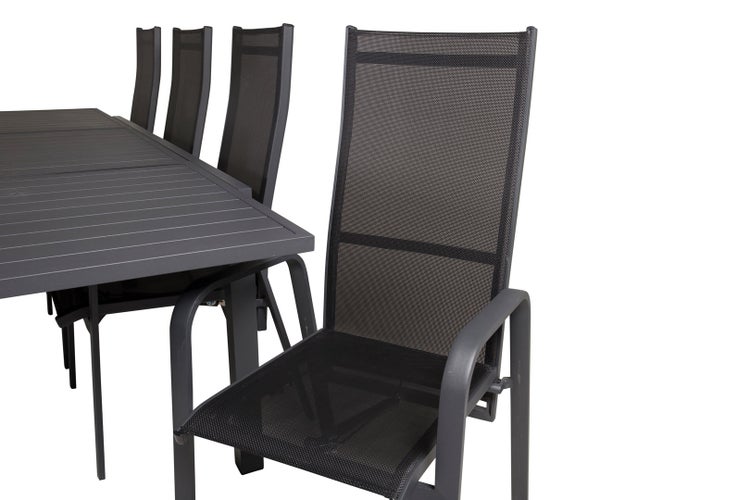 Marbella Gartenset Tisch 100x160/240cm und 8 Stühle Copacabana schwarz. 100 X 160 X 75 cm
