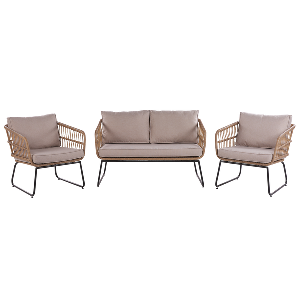 Lounge Set mit Tisch 4-Sitzer RAVELLO Polyrattan Naturfarben