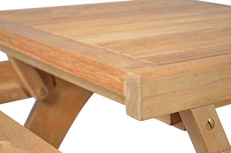 Teak Gartenliege premium mit Fuß-Plateau Rollen wetterfest
