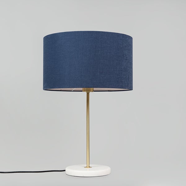 Messing Tischlampe mit blauem Schirm 35 cm - Kaso