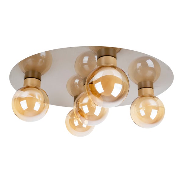 Deckenleuchte mit mehreren amberfarbenen Glaskugeln