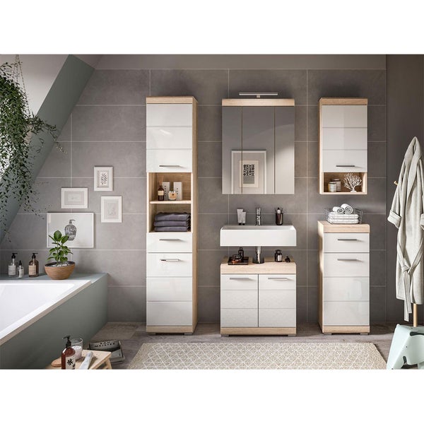 Xonox.home Hängeschrank Lambada BxHxT 37 x 79 cm x 24 cm Frontfarbe weiß hochglanz / Korpus Eiche