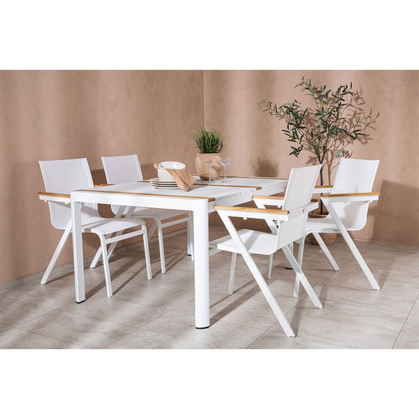 Togo Gartenset Tisch 90x150cm weiß, 4 Stühle weiß. 90 X 150 X 75 cm