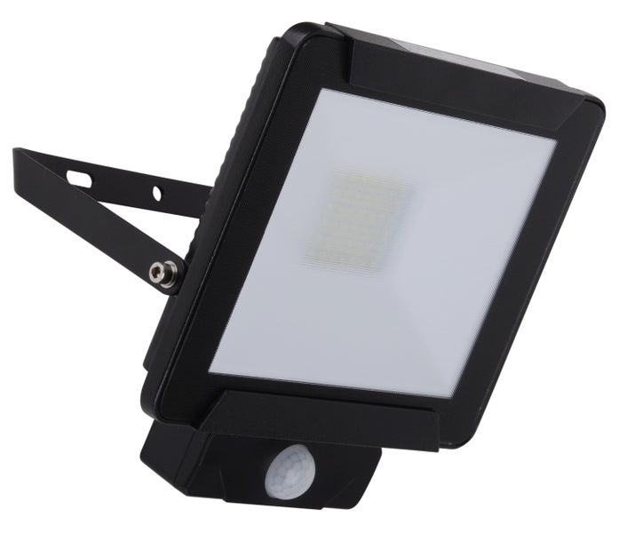 LED-Außenleuchte Radia 30W mit Sensor, aus Metall und Glas in Schwarz, mit integrierter LED