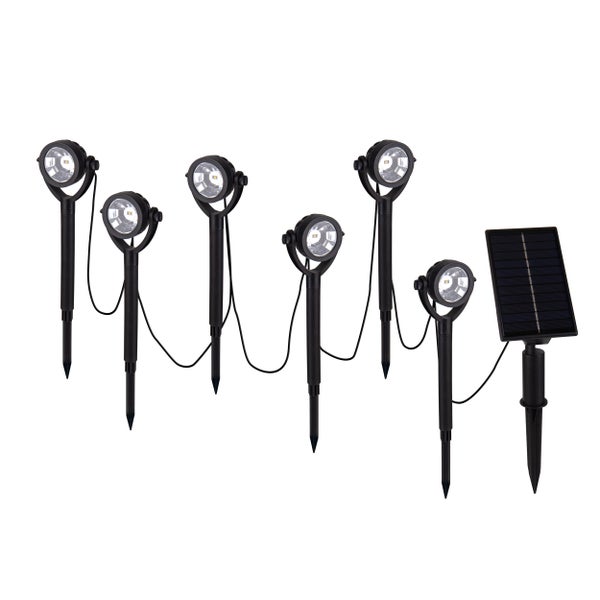 Set aus Gartenstrahlern mit Erdspieß und Solarpanel zur Außenbeleuchtung
