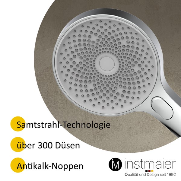 instmaier Handbrause H1 | 3 verschiedene Funktionen | Duschbrause mit einzigartigem Strahlbild dank über 300 Düsen | Duschkopf Chrom | wassersparende Dichtung inklusive