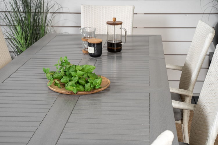 Albany Gartenset Tisch 90x152/210cm und 6 Stühle Anna weiß, grau, cremefarben.