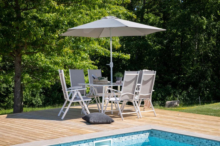 Brekki Gartenset Tisch 90x150cm weiß, 6 Stühle weiß. 90 X 150 X 73 cm