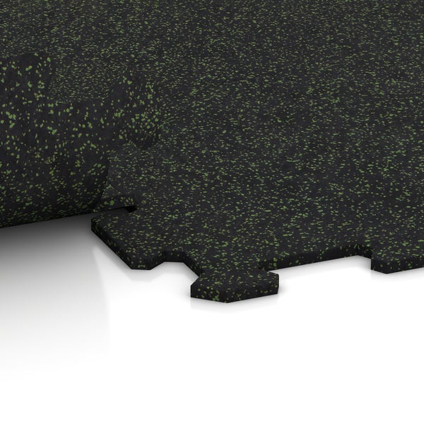 Schwarze, stoßdämpfende Gummimatte mit Puzzleverbindung.