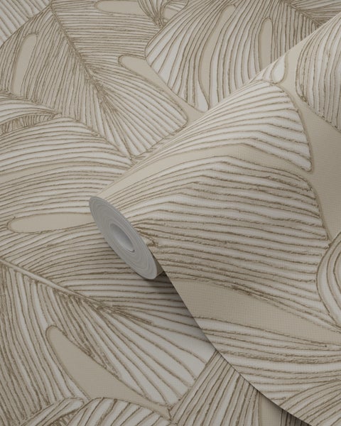 Origin Wallcoverings Tapete 3D Muster Blätter Sandbeige - 50 x 900 cm - 347917