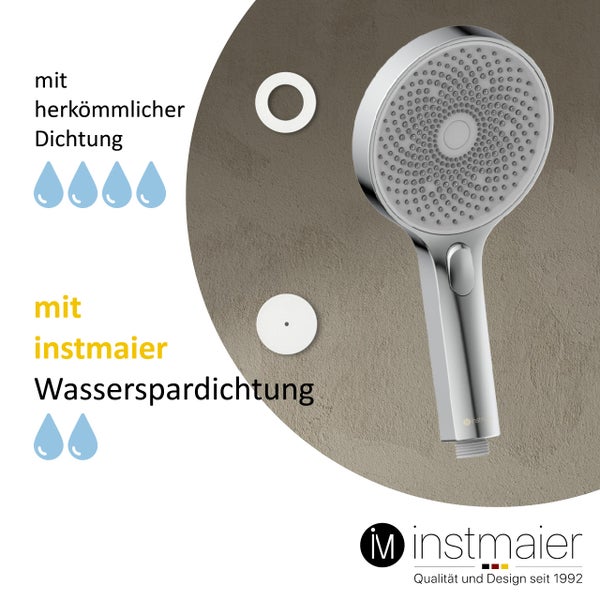instmaier Handbrause H1 | 3 verschiedene Funktionen | Duschbrause mit einzigartigem Strahlbild dank über 300 Düsen | Duschkopf Chrom | wassersparende Dichtung inklusive