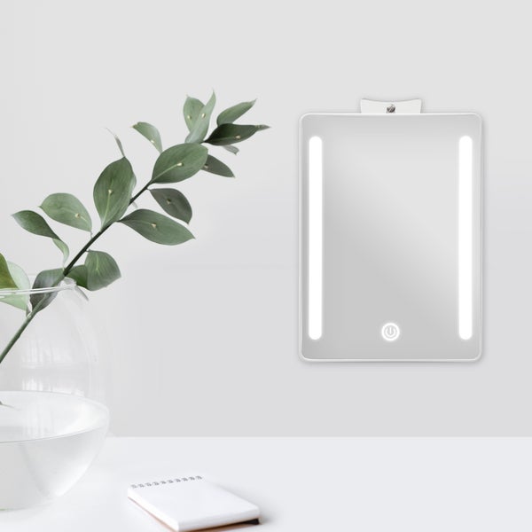 EMKE Kosmetikspiegel mit Beleuchtung 163 x 224 mm, 3-fach Vergrößerung, Kaltweiß, Touch-Schalter, USB/Batterie, Tragbar, Weiß, Horizontal & Vertikal aufstellbar