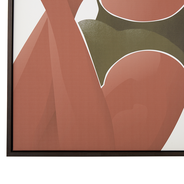 Wohnzimmerdekoration mit gerahmten Bildern, einem rosa Sofa und einer Zimmerpflanze