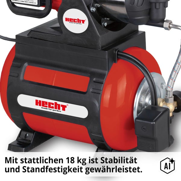 Hecht Hauswasserwerk mit 18 Kilogramm Gewicht für hohe Stabilität und Standfestigkeit.
