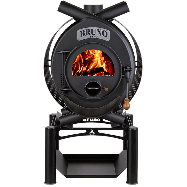 Bruno Pyro Kaminofen mit Holzfeuer, Stahlgehäuse und Untergestell