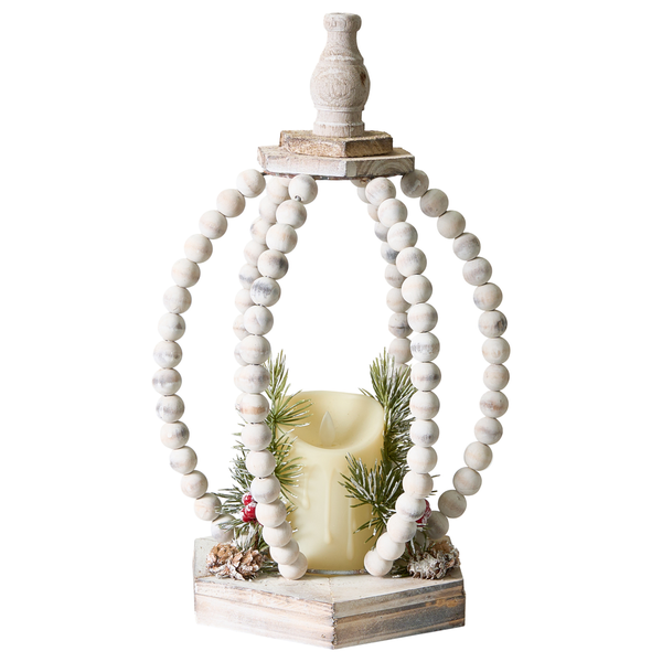 Dekorative Laterne mit LED Kerze, Holz und Tannenzweigen