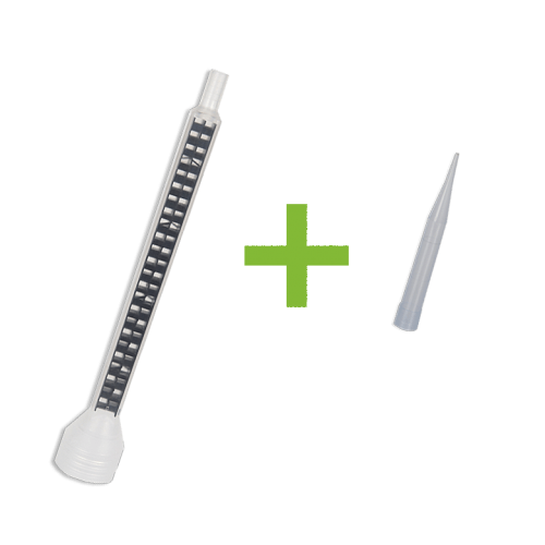 Statikmischer und Verlängerungsdüse für Zweikomponenten-Klebstoff aus Kunststoff