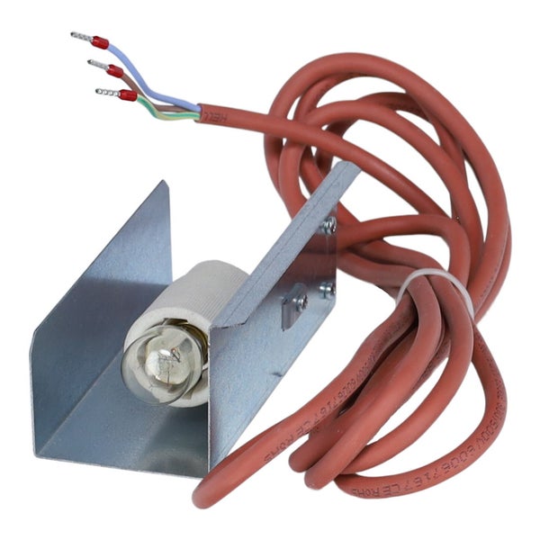 Backofenlampe mit Lampenfassung, Metallhalterung und Kabel mit Anschlussdrähten