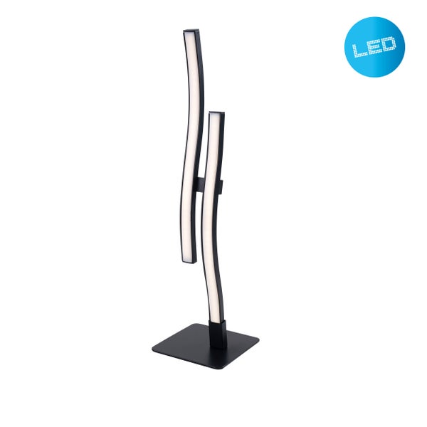 LED Tischleuchte Onda,  Tischlampe aus Metall und Kunststoff in Schwarz,, mit fest verbauten LEDs, Beleuchtung für Wohnzimmer, Büro oder Nachttisch 44 cm hoch