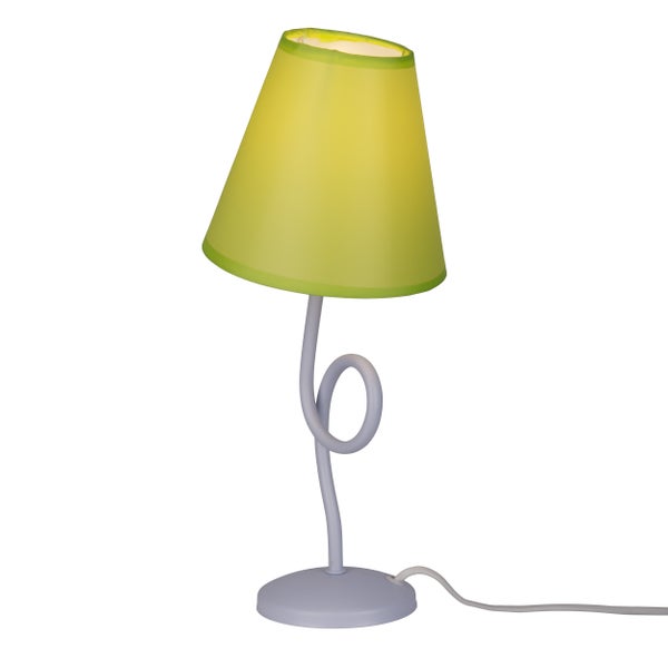 Tischleuchte mit Lampenschirm und geschwungenem Ständer