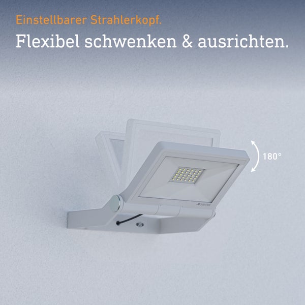 Steinel LED Strahler mit um 180 Grad schwenkbarem Strahlerkopf zur flexiblen Ausrichtung der Beleuchtung.
