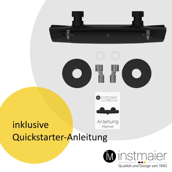 instmaier Duschthermostat T1 | wassersparende Eco-Stop Funktion | Duscharmatur mit einstellbarem Verbrühschutz | Mischbatterie Dusche Schwarz Matt | für konstante Wassertemperatur