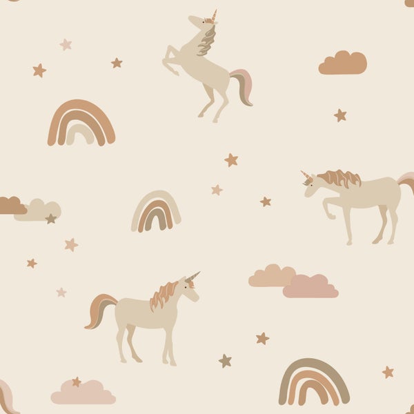 ESTAhome Tapete Einhörner Beige und Terrakotta - 50 x 900 cm - 131460
