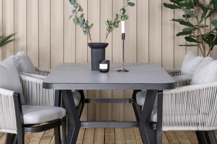 Virya Gartenset Tisch 90x160cm und 4 Stühle Virya weiß, schwarz, grau. 90 X 160 X 74 cm