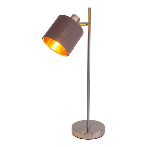 Tischleuchte MARON aus Metall satiniert-matt mit Stoffschirmen  in Braun, mit E14-Fassung, Lampe für Wohnzimmer, Esszimmer, Flur und Büro, Tischlampe 51 cm hoch