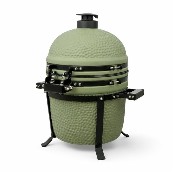 Keramikgrill in Eiform mit schwarzem Gestell