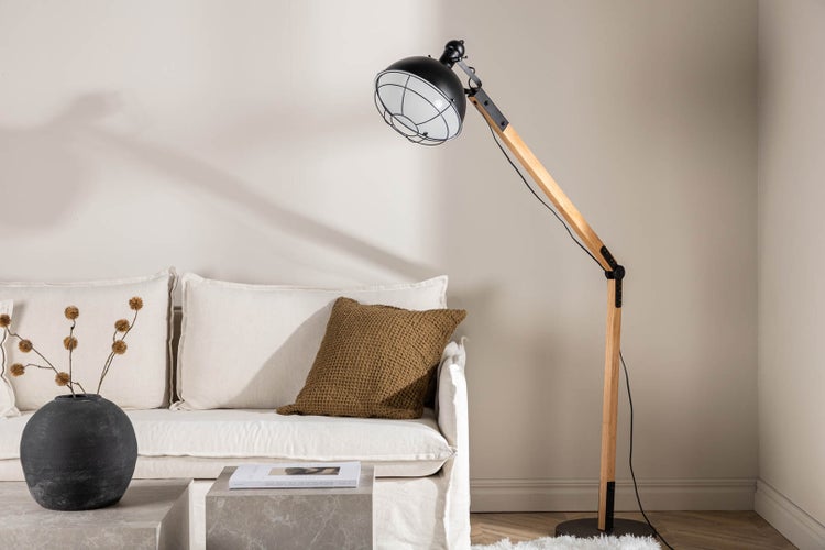 Kick Beleuchtung Stehlampe 30x30x190cm Stahl schwarz, Holz. 30 X 30 X 190 cm