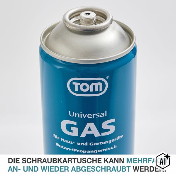 TOM Universal Gas Schraubkartusche für Haus- und Gartengeräte mit Butan-Propangemisch