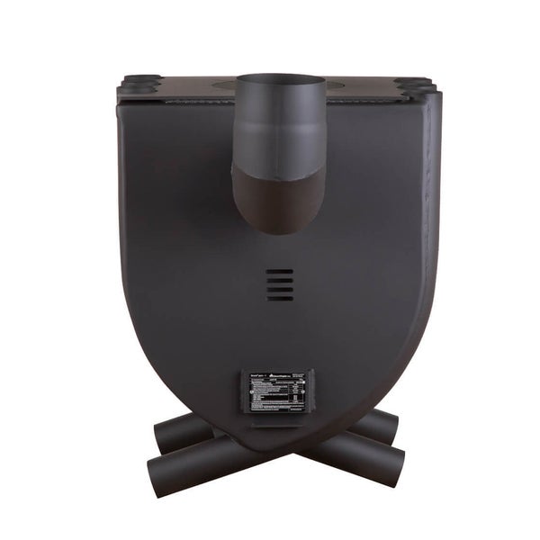 Rückansicht des Kaminofens mit Rauchrohranschluss und Standfüßen