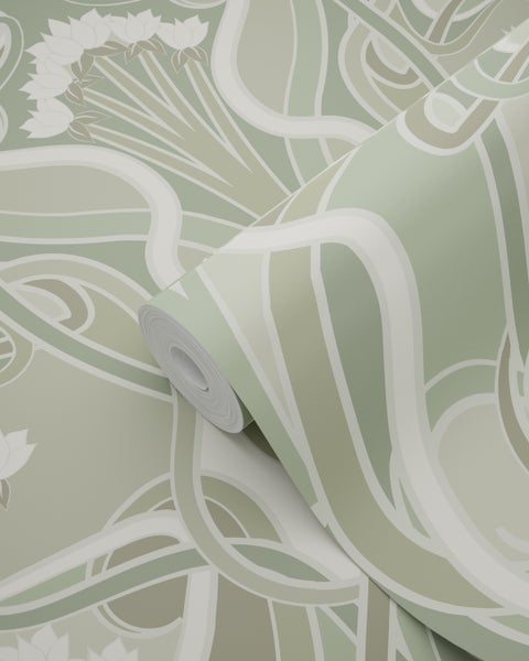 ESTAhome Tapete Blumenmuster im Jugendstil Hell Graugrün - 50 x 900 cm - 139897