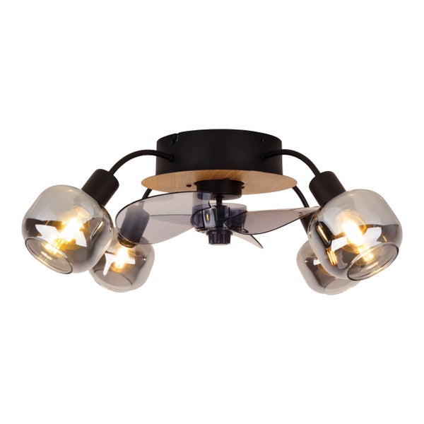 Deckenleuchte inkl. Ventilator FUMOSO, in Schwarz, Braun und Natur, für E27 , Ø 51 cm