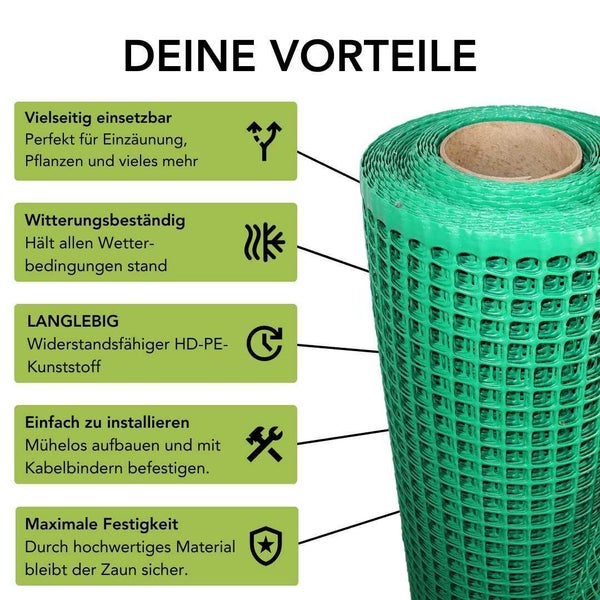 Kunststoffzaun Florade 1,5 m x 25 m Polyethylen (PE) Grün inkl. wetterfestem, stabilem und langlebigem Material