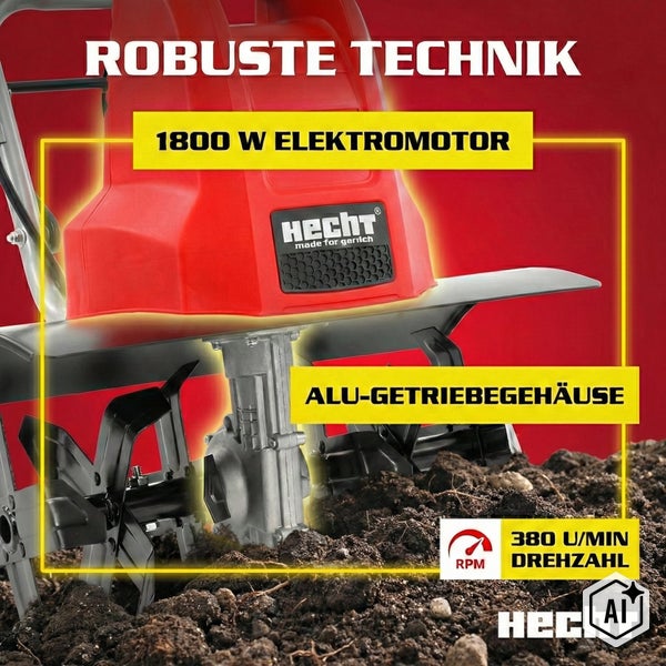 Hecht Elektro Gartenfräse mit 1800 Watt Elektromotor und Aluminium Getriebegehäuse