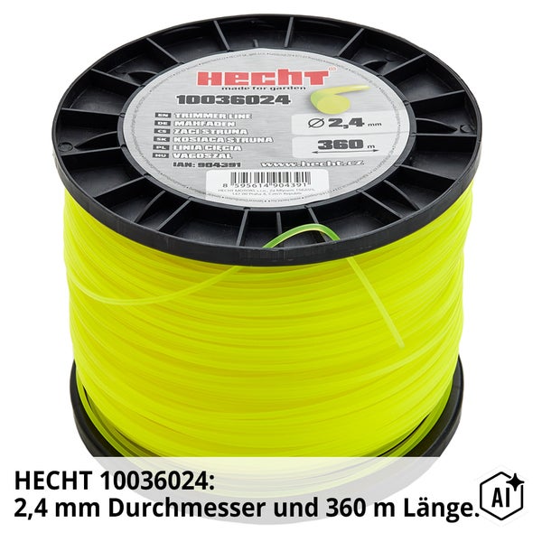 Hecht Mähfaden auf Spule mit 2,4 Millimeter Durchmesser und 360 Meter Länge für Rasentrimmer und Motorsensen.