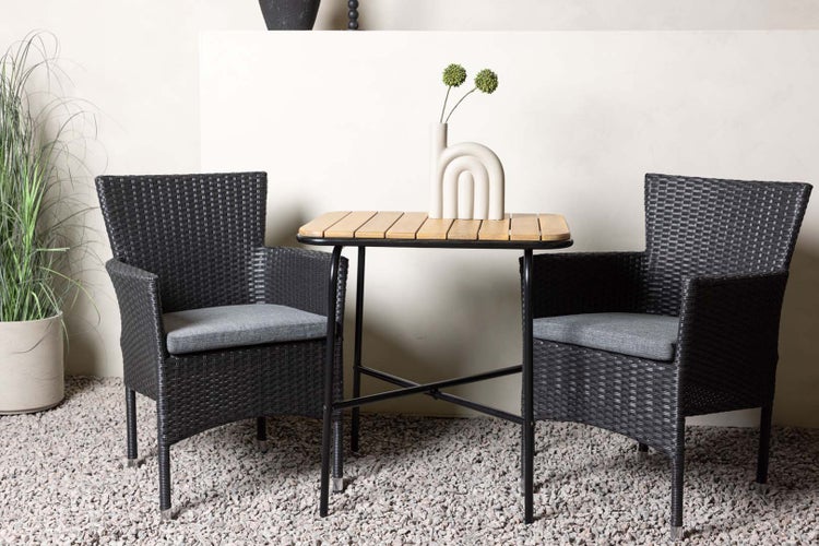 Holmbeck Gartenset Tisch, 2 Stühle  natur,schwarz. 88 X 70 X 74 cm