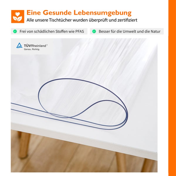 Simple Fix Tischdecke Transparent – Tischfolie Transparent – Durchsichtige PVC Tischschutz – 2mm – 100cm x 200cm