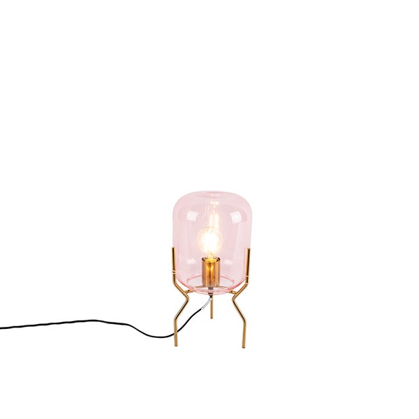 Art Deco Tischlampe Messing rosa Glas - Glückseligkeit