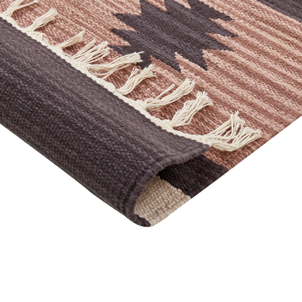 Kelim Teppich Baumwolle beige / braun 80 x 300 cm geometrisches Muster Kurzflor ARAGATS