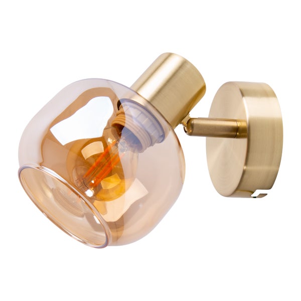 Wandleuchte mit Glasschirm und Metallelementen