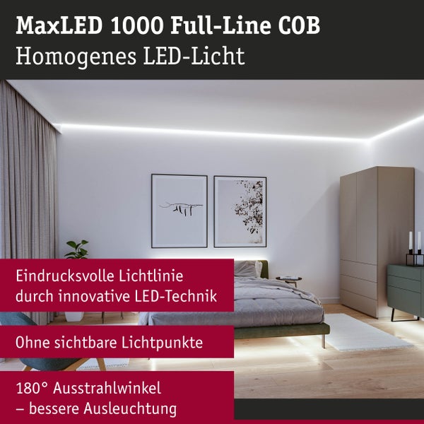 Paulmann LED Streifen 250 Zentimeter inklusive Verbinder, 30 Watt, 1280 Lumen pro Meter, dimmbar, kürzbar und zur Innenmontage geeignet.
