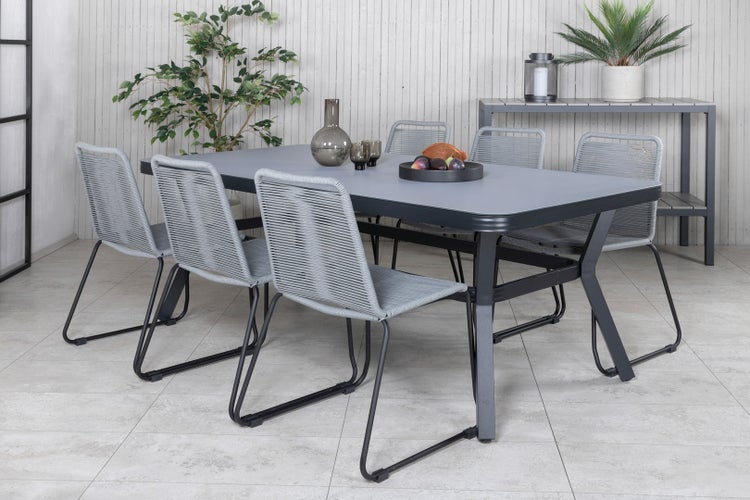 Lindos Gartenstuhl mit Armlehnen stapelbar schwarzgrau. 4er Set