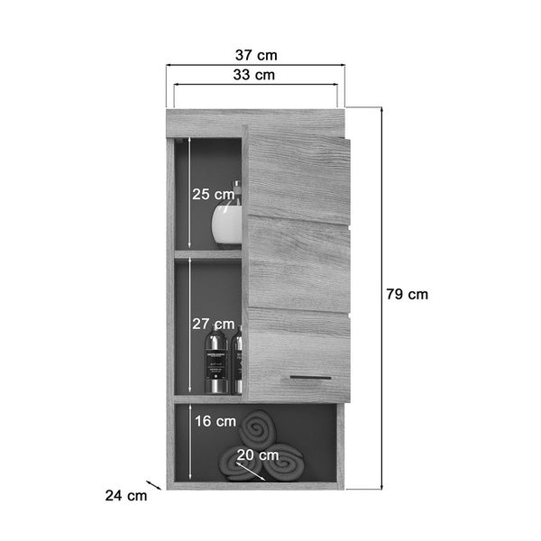 Soul Badschrank Wandhängend 1 Tür 1 Fach Rauchglas. 37 X 24 X 79 cm
