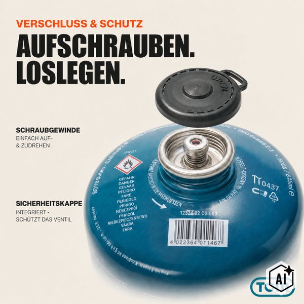 Gaskartusche mit Schraubventil und abnehmbarer Schutzkappe