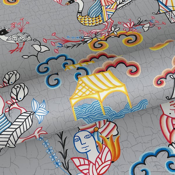 Walls4You Tapete surrealistischem Motiv Grau und Mehrfarbig - 53 cm x 10 m - 640154
