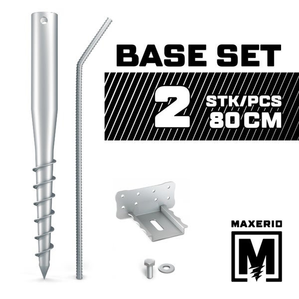 MAXERIO® 80 cm 2er Base-Set + Konsole Schraubfundament Bodenhülse Erdanker Erdschraube Einschraubhülse Erdschraubenfundament Bodenanker Schraubanker Fundament für Gartenhaus Terrasse Sauna Gewächshaus